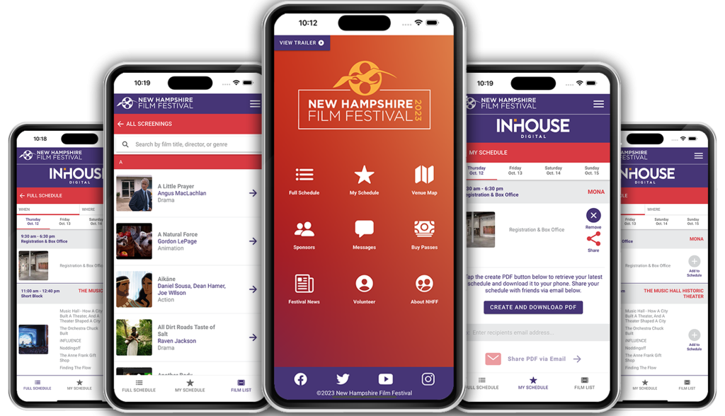 Screenshots of NH Film Fest's app screens
